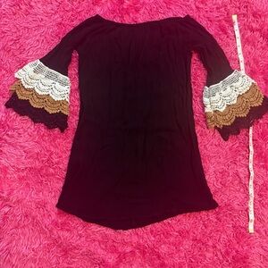 Women's Black Top with Lace Bell Sleeves